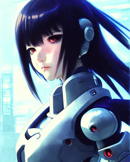 Image similar to portrait Anime Girl in mecha armor in night tokyo Sharp fine face pretty face, realistic shaded Perfect face, fine details. Anime. cyberpunk realistic shaded lighting by katsuhiro otomo ghost-in-the-shell, magali villeneuve, artgerm, rutkowski Jeremy Lipkin and Giuseppe Dangelico Pino and Michael Garmash and Rob Rey