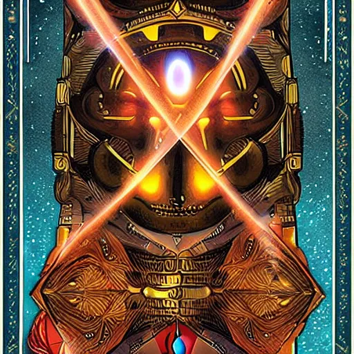 Image similar to the artificial general intelligence tarot card, artstation, technology, fractals