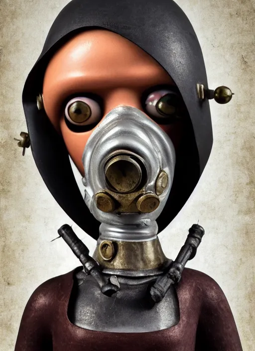 Prompt: closeup portrait of tin toy gothic nun wearing a gas mask, depth of field, zeiss lens, detailed, symmetrical, centered, fashion photoshoot, by nicoletta ceccoli, mark ryden, lostfish, earl nore, hyung tae, frank frazetta, breathtaking, 8 k resolution, extremely detailed, beautiful, establishing shot, artistic, hyperrealistic, octane render