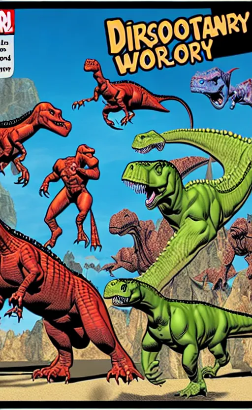 Image similar to dinosaur fantasy world marvel comics