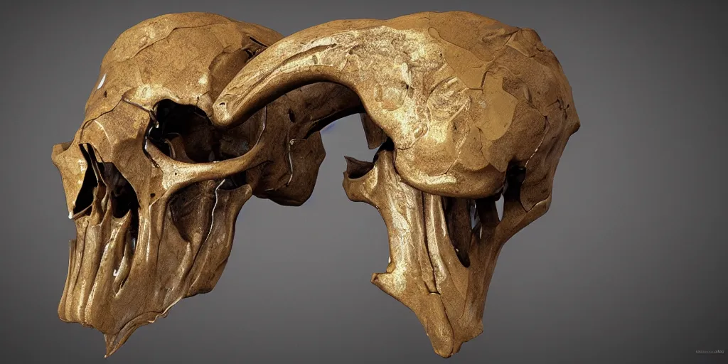 Image similar to photorealistic strange sculpture made of ram skulls, horse skulls, goat skulls. occult photorealism, uhd, amazing depth, glowing, golden ratio, 3 d octane cycle unreal engine 5, volumetric lighting, cinematic lighting, cgstation artstation concept art