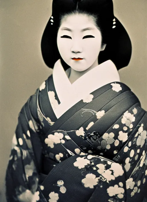 Prompt: Portrait Photograph of a Japanese Geisha Anscochrome 200