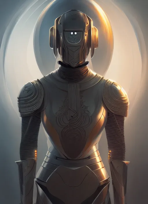 Image similar to symmetry!! portrait of futuristic medieval knight, sci - fi, tech wear, intricate, elegant, extremely detailed, digital painting, artstation, cinematic lighting, concept art, smooth, sharp focus, illustration, art by artgerm and greg rutkowski and alphonse mucha, 8 k