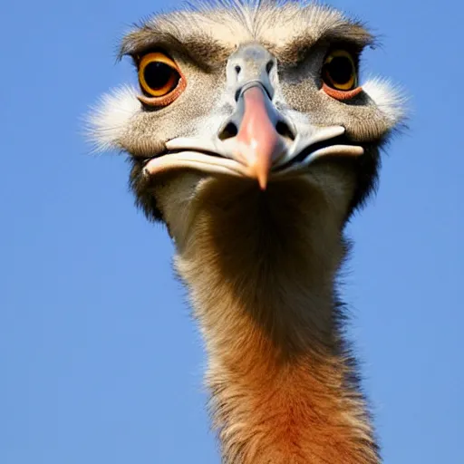 Prompt: ostrich with the head of a hawk, real photo, highly detailed