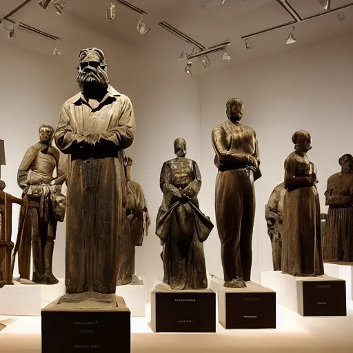 Image similar to a dimly lit museum of statues