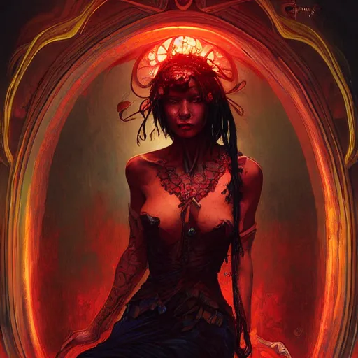 Image similar to black smoked demon with red eyes, fantasy magic, dark light night, intricate, bright colors, sharp focus, illustration, highly detailed, digital painting, concept art, matte, art by wlop and artgerm and greg rutkowski and alphonse mucha, masterpiece w 9 6 0