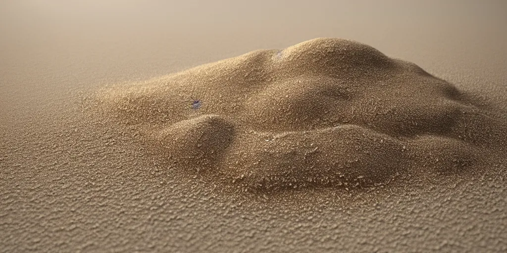 Image similar to pile of sand on a white surface, photorealistic, octane render, unreal engine 5, extreme quality, extremely detailed sand, realistic, realistic lighting, realistic shadows, white background, 100mm lens, trending on digital art station