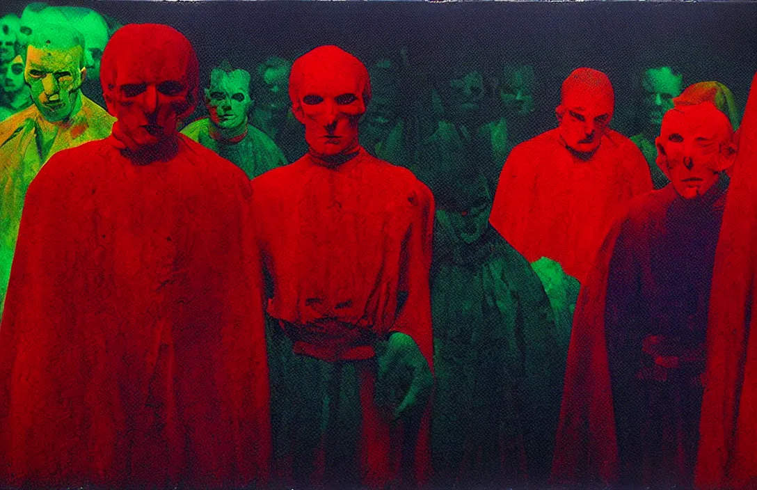 Prompt: most glorious colours ever put on canvas forms exist in three dimensions, with height, width, and depth. intact flawless ambrotype from 4 k criterion collection remastered cinematography gory horror film, ominous lighting, evil theme wow photo realistic postprocessing macrolens painting by claude gellee