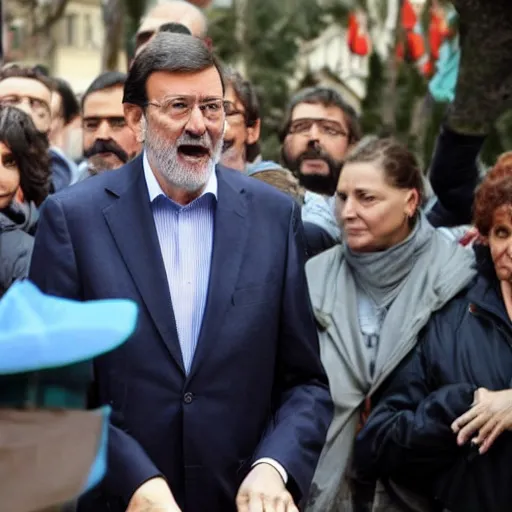 Prompt: mariano rajoy leading a demonstration on patriarchy