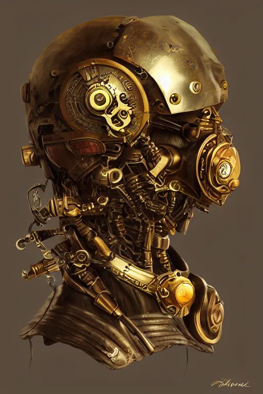 Image similar to steampunk helmet fantasy art mask robot ninja stylized digital illustration sharp focus, elegant intricate digital painting artstation concept art global illumination ray tracing advanced technology chaykin howard and campionpascale and cooke darwyn and davis jack