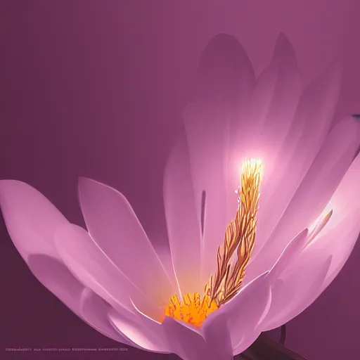 Image similar to Luminescent flower blooming at twilight, cgsociety, r/art