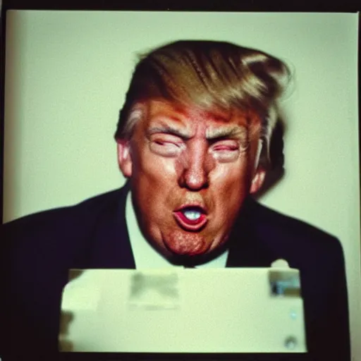 Prompt: candid photo footage of Donald Trump crying, polaroid