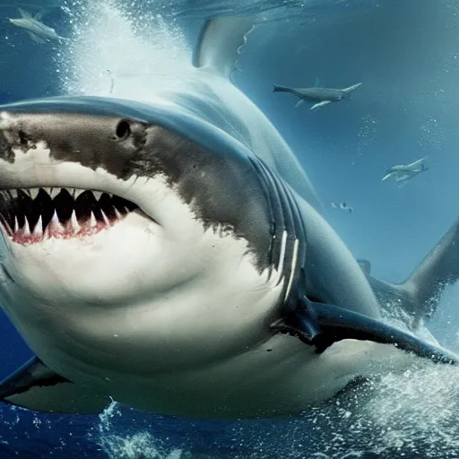 Prompt: large great white shark, cinematic, photograph, hyperdetailed, realistic, realism