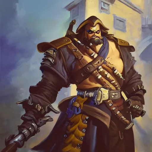 Image similar to greg manchess portrait painting of partially armored undead pirate captain lechuck as overwatch character, medium shot, asymmetrical, profile picture, organic painting, sunny day, matte painting, bold shapes, hard edges, street art, trending on artstation, by huang guangjian, gil elvgren, ruan jia, greg rutkowski, gaston bussiere