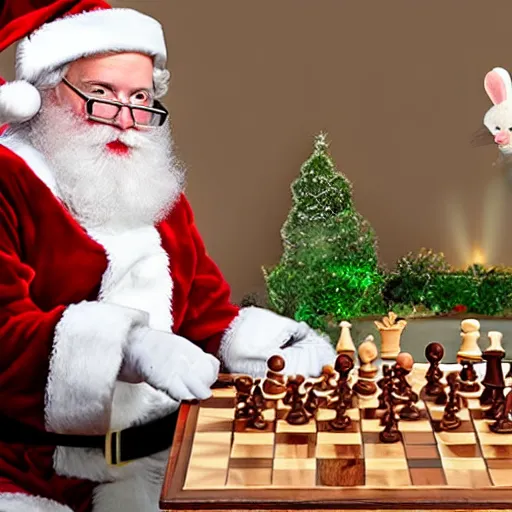 Image similar to santa playing chess with the easter bunny