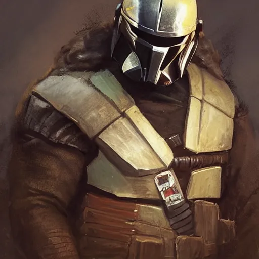 Image similar to portrait of a man by greg rutkowski, old bounty hanter, samoan features, tall and muscular, epic beard, star wars expanded universe, he is about 8 0 years old, wearing mandalorian gear.