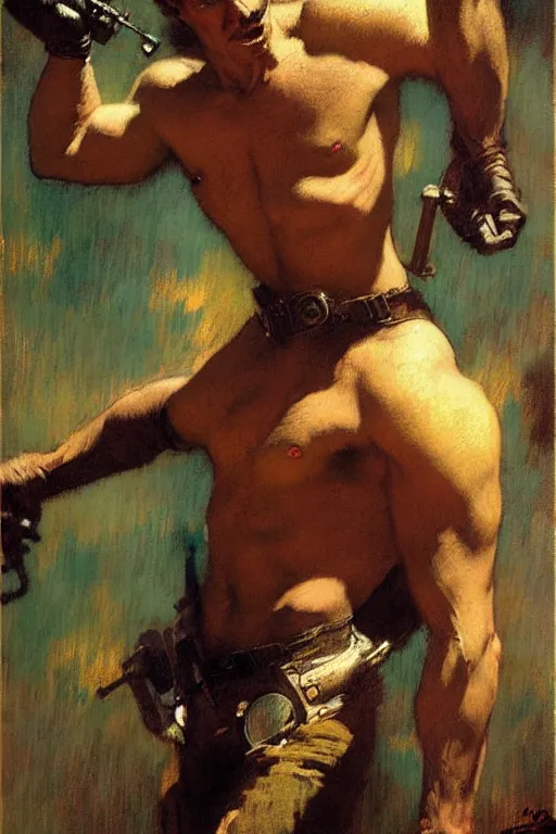 Image similar to fallout, attractive male, cool tint, painting by, gaston bussiere, craig mullins, j. c. leyendecker, edgar degas