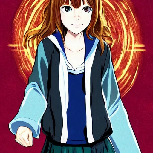 Image similar to emma stone as hermione granger as an anime