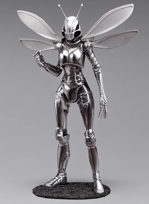 Image similar to 80mm, resin detailed model figure of a female wearing a silver mantis armor