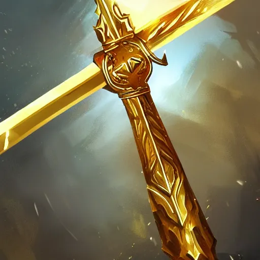 Prompt: an artwork of a giant golden sword, a broad blade sword weapon, epic fantasy style art, fantasy epic digital art, weapon only