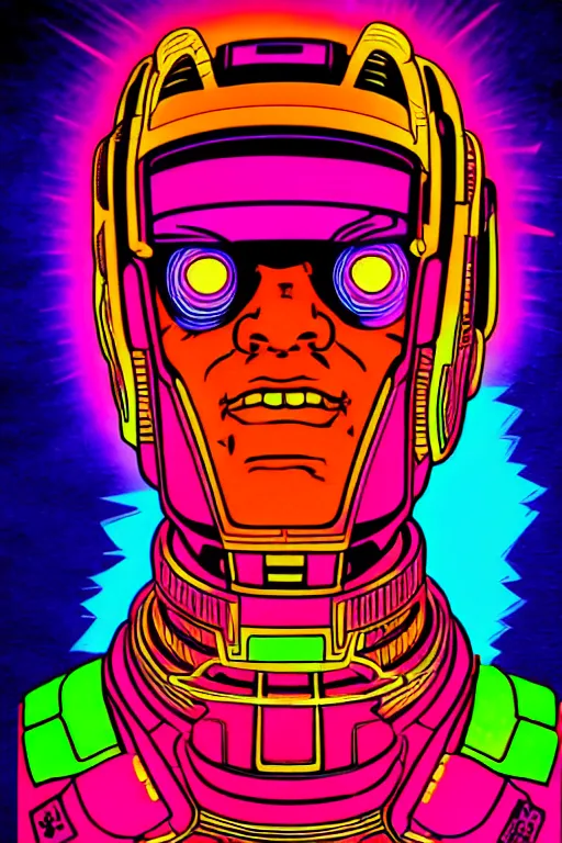 Prompt: Psychedelic Neon Japanese Portrait of Galactus by Laurie Greasley