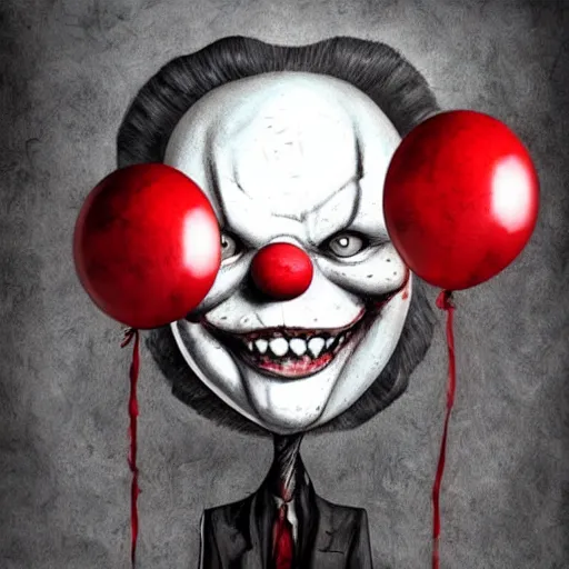 Prompt: surrealism grunge cartoon portrait sketch of slender man with a wide smile and a red balloon by - michael karcz, loony toons style, pennywise style, horror theme, detailed, elegant, intricate