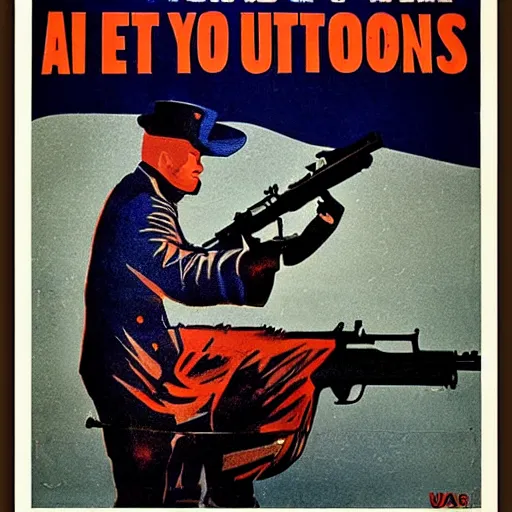 Prompt: USA propaganda poster, protect your second amendment right to shoot up any location, vintage poster,