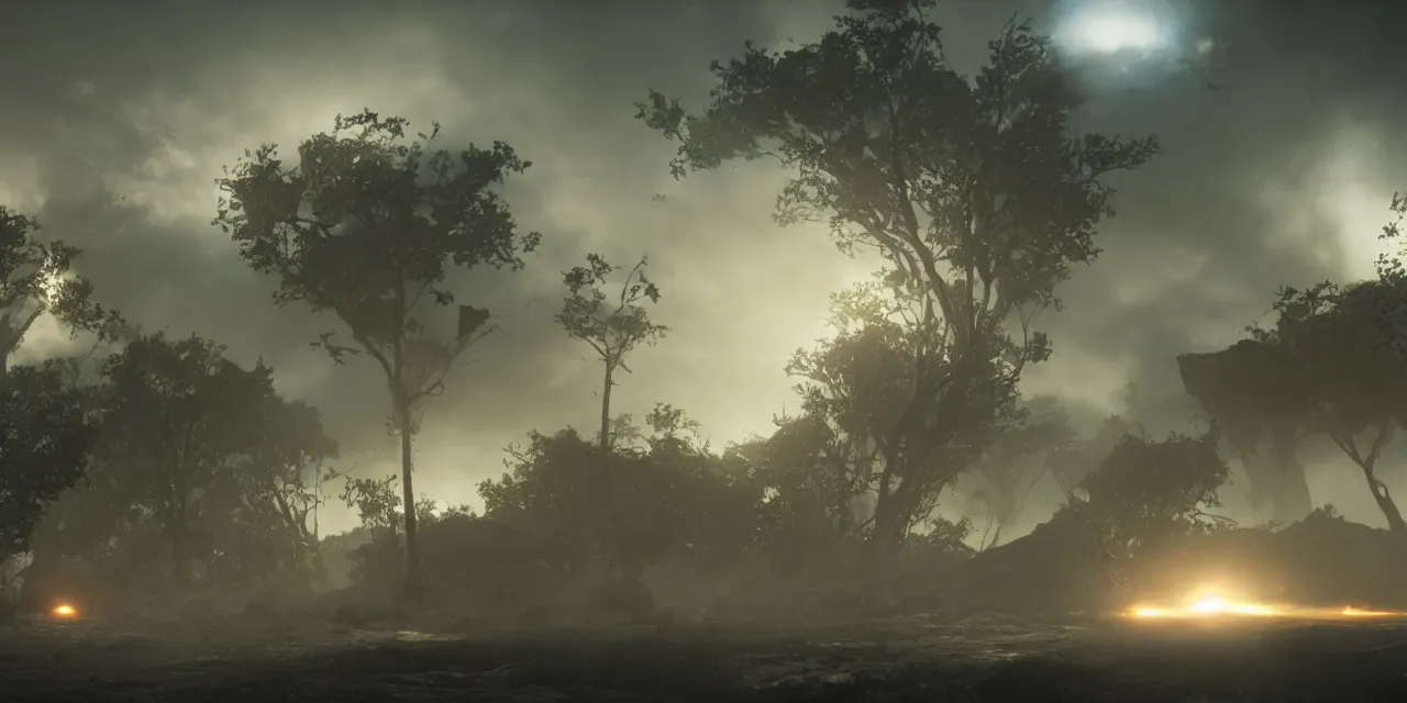 Image similar to war of the worlds, volumetric lighting, cinematic, unreal engine