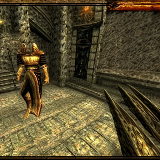 Prompt: among us imposter in morrowind, retro pc graphics, video game screenshot, retro 3 d, pc game, elder scrolls, morrowind