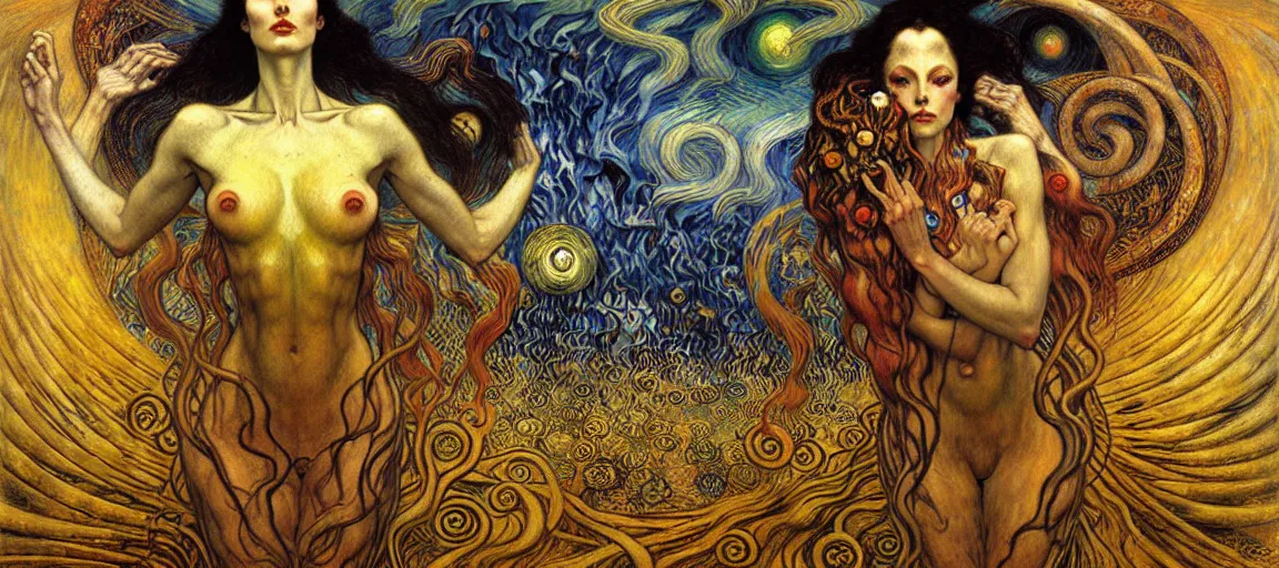 Image similar to Divine Chaos Engine by Karol Bak, Jean Delville, William Blake, Gustav Klimt, and Vincent Van Gogh, symbolist, visionary