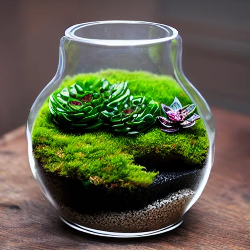 Prompt: moss terrarium, product photo, high quality, 4 k, beautiful design, innovative