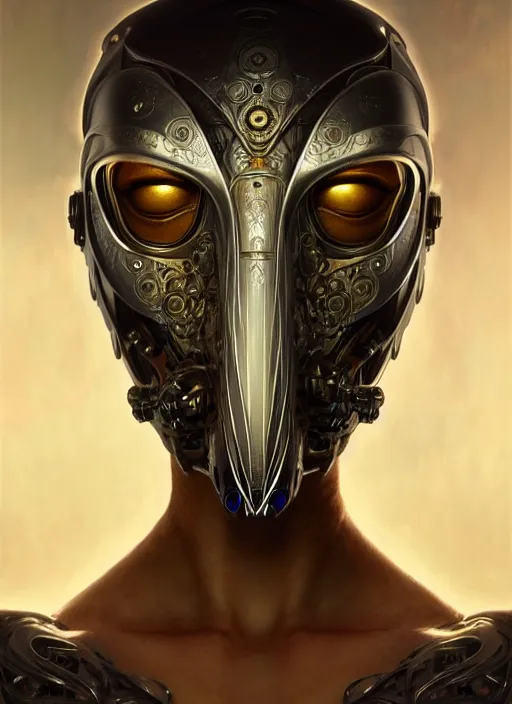 Prompt: organic cyborg drahon mask, diffuse lighting, fantasy, intricate, elegant, highly detailed, lifelike, photorealistic, digital painting, artstation, illustration, concept art, smooth, sharp focus, art by John Collier and Albert Aublet and Krenz Cushart and Artem Demura and Alphonse Mucha