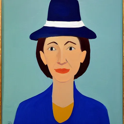 Image similar to woman with hat, by Alex Katz, colorful, friendly, oil on canvas
