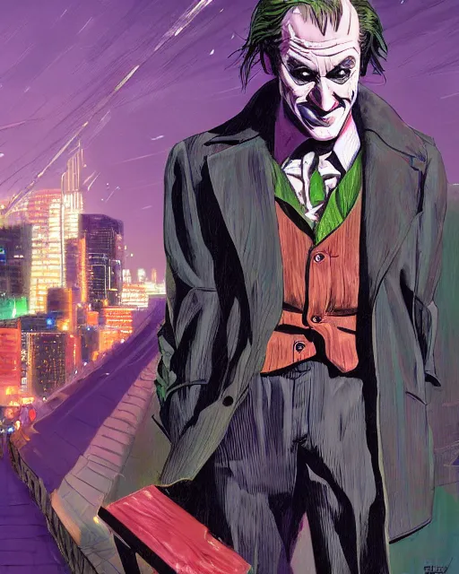 Image similar to portrait of saul goodman as the joker, concert photography, art by makoto shinkai and peter elson, bernie wrightson