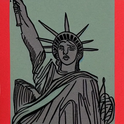 Image similar to Lady Liberty sitting on the back of a red dragon 龙