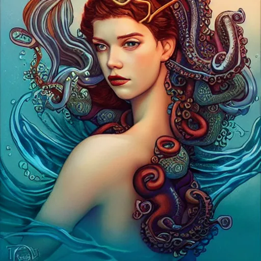 Image similar to lofi underwater mermaid portrait with an octopus, Pixar style, by Tristan Eaton Stanley Artgerm and Tom Bagshaw.