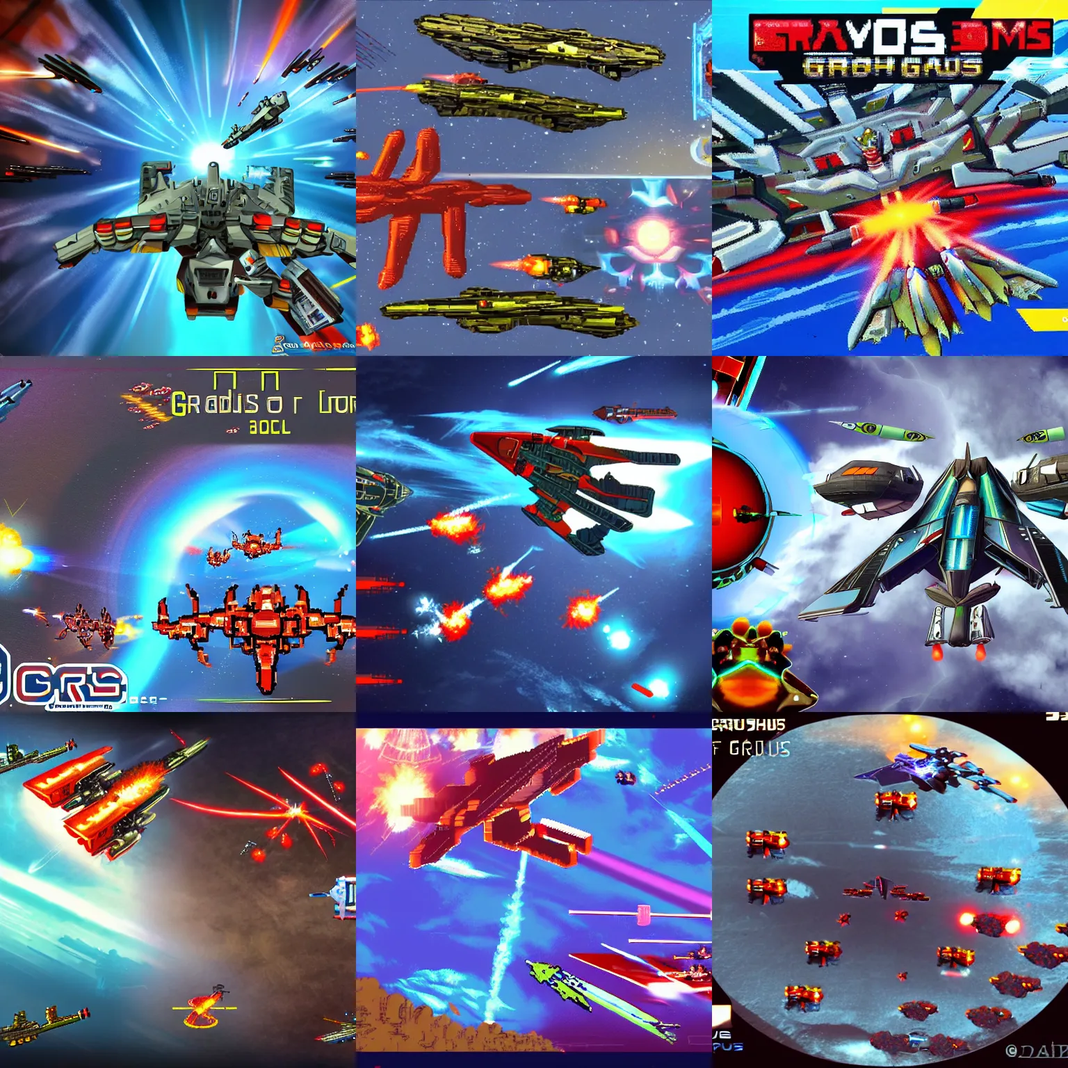 Prompt: concept of a shoot em up game with gradius V style, 3d art