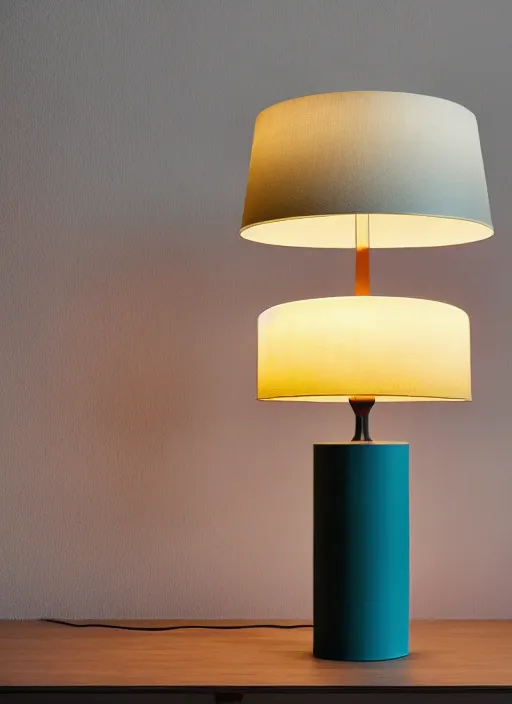 Image similar to A table lamp with a heavy base, and a fabric lampshade designed by Petros Afshar