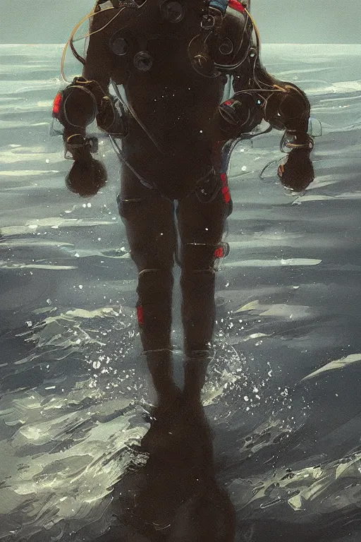 Prompt: diving suit in the ocean, digital art, in the style of greg rutkowski, trending on artstation