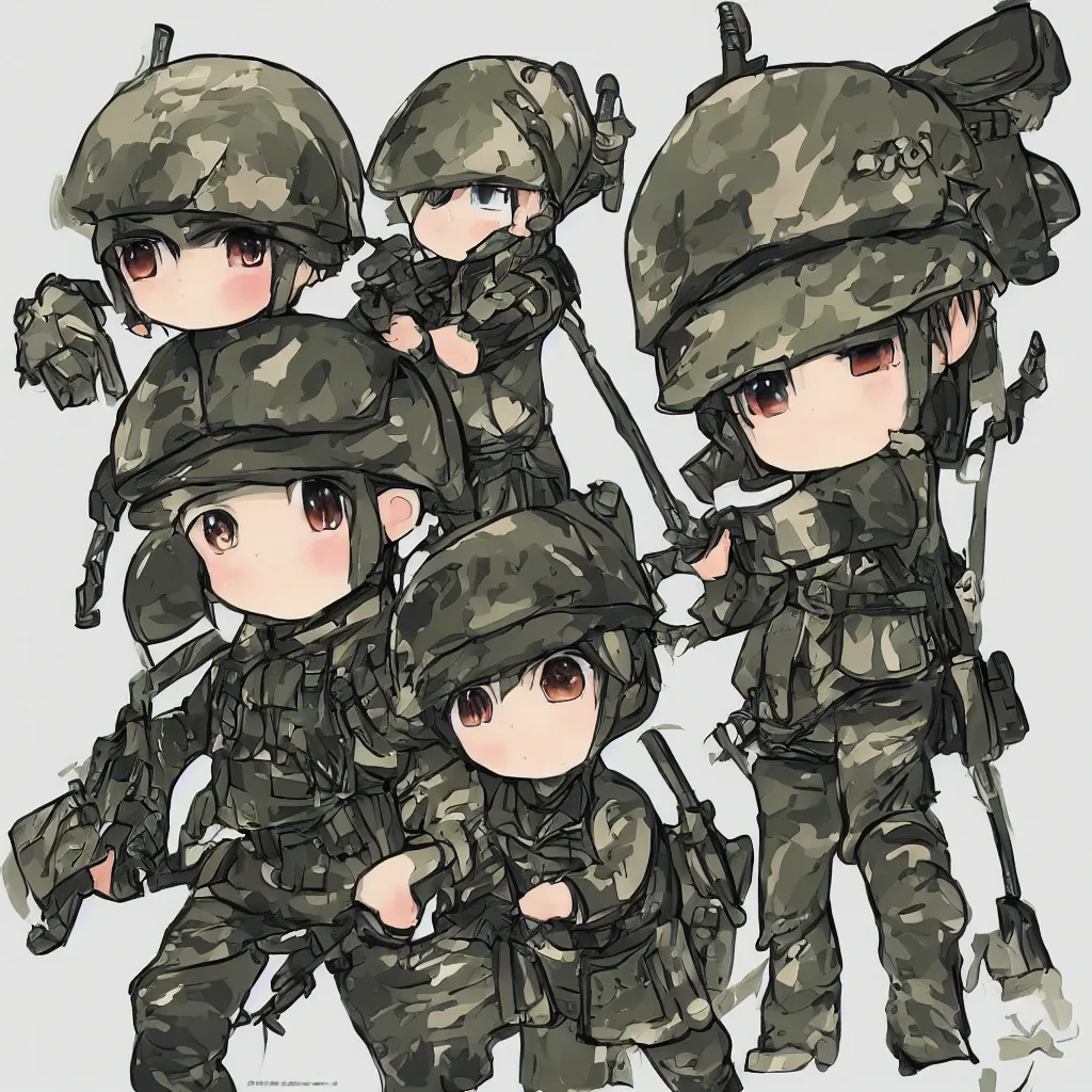 Prompt: highly detailed chibi anime soldier, pixiv