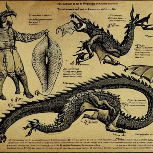 Image similar to an instruction diagram depicting how to slay a dragon, victorian science manual, highly detailed, 4k