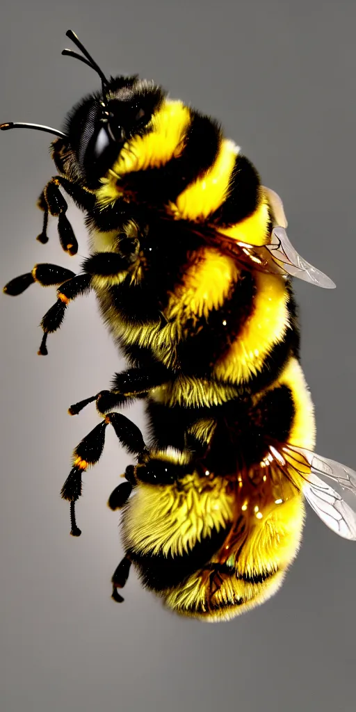 Prompt: fat fat ugly distorted bumblebee in a flower puking pollen, airbrush 8 0 s photography, polished, 8 5 mm, intricate, sharp detailed focus airbrush