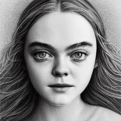 Prompt: professional painting of Elle Fanning in the style of Brad Kunkle, head and shoulders portrait, symmetrical facial features, smooth, sharp focus, illustration, intricate, stormy weather, extremely detailed masterpiece,