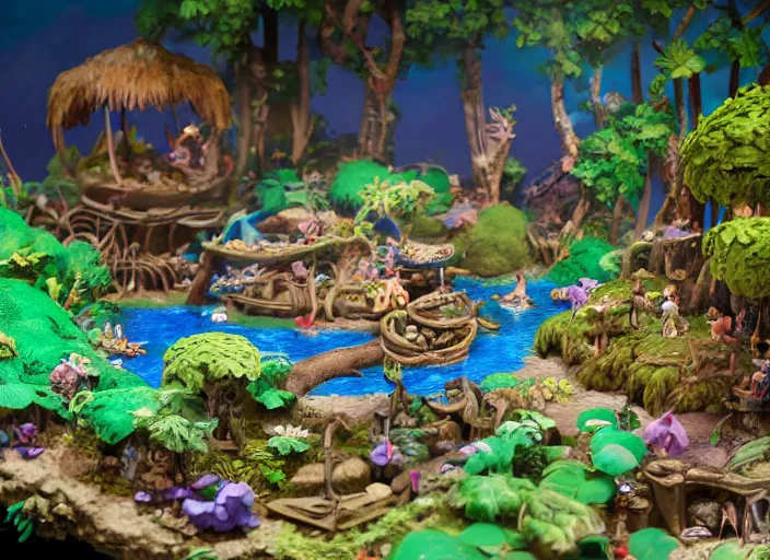 Image similar to detailed studio photography of a fantasy claymation diorama of an isometric tropical island game level design, zeiss lens, detailed, by erwin olaf, joop geesink, wes anderson, jim henson, brian froud, breathtaking, 8 k resolution, beautiful lighting, studio light, extremely detailed, establishing shot, realistic materials, hyperrealistic