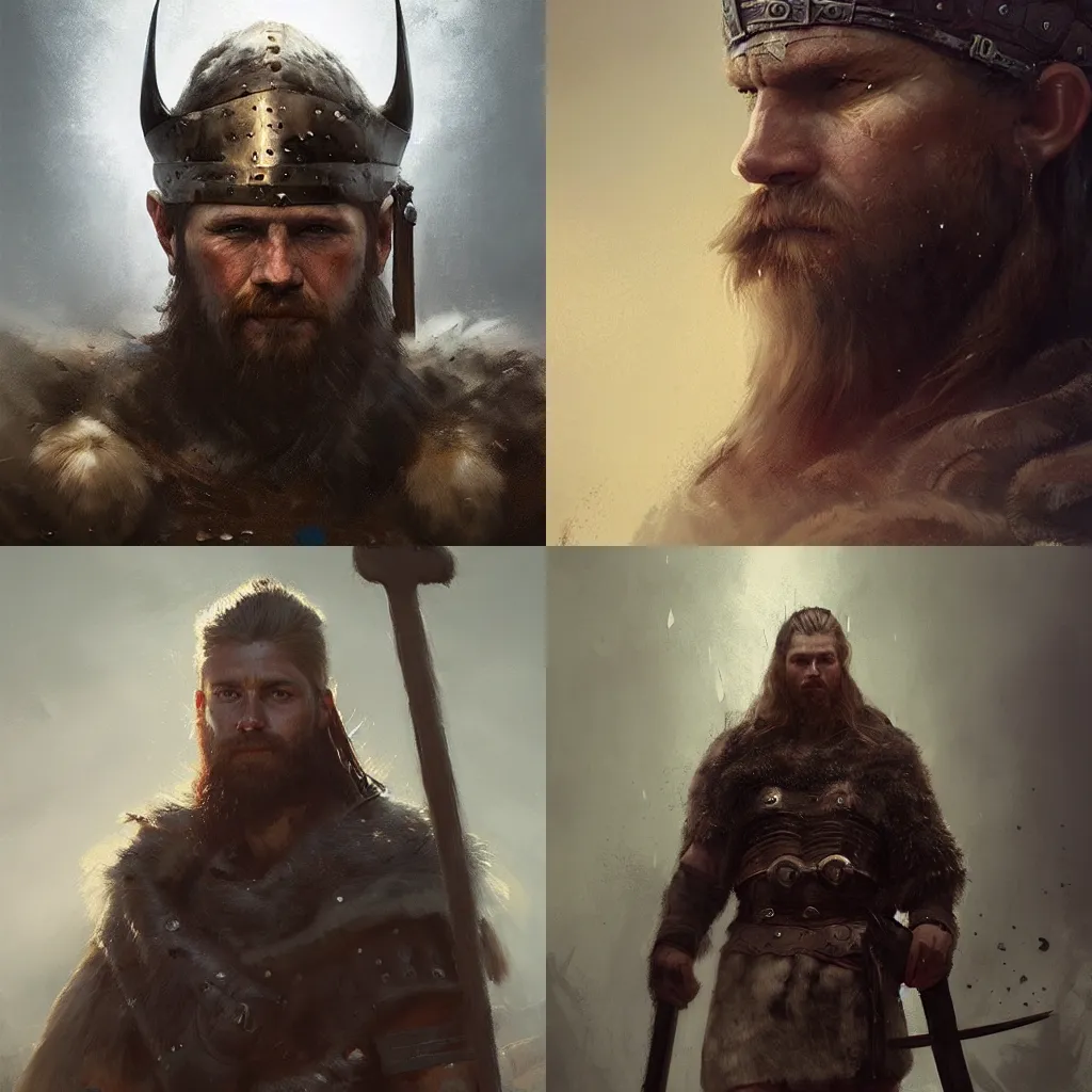 Prompt: an intense portrait of a Viking warrior by Greg Rutkowski and Raymond Swanland, dramatic lighting, Trending on Artstation, ultra realistic digital art