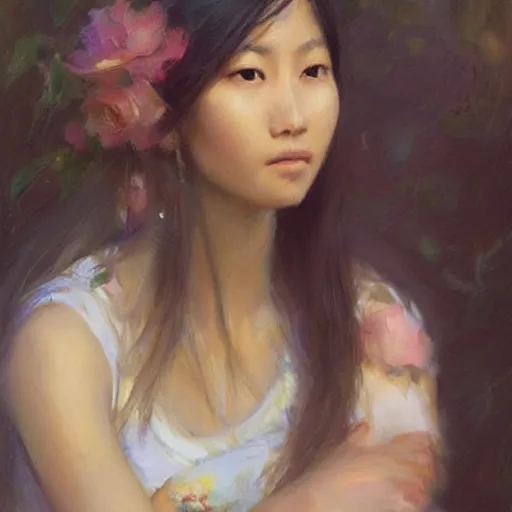 Prompt: “beautiful asian girl portrait in morning sun, Danile Gerhartz, oil painting, high resolution, highly detailed”