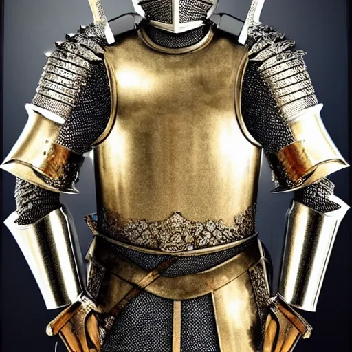 Image similar to knight with armor made of diamond and gold, realistic, clean, detailed