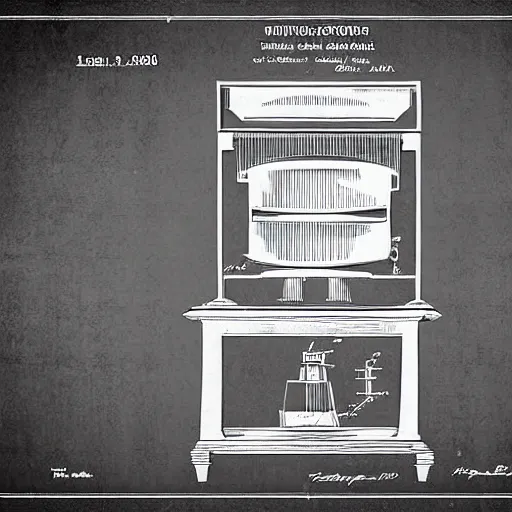 Image similar to plans for a mutoscope as drawn by thomas edison. patent filing. detailed. hd