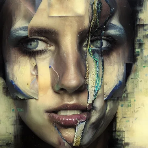 Image similar to fractals of mind, portrait close - up, by alexa meade and lee ellis, highly detailed, sharp, in focus, matte painting, mixed media