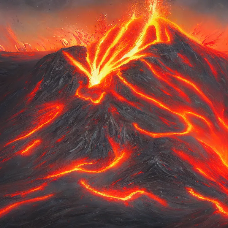 Prompt: a painting of a volcanic eruption from which come out flowers and stars exotic plants, all this happens in some kind of fantasy world, almost like in the sky or all in the amazing outdoors view, long exposure, 8 k resolution, trending on artstation